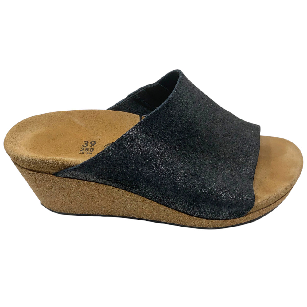 Papillio by Birkenstock Namica Wedge Slide Sandals Sz 39 US 8-8.5 Black Leather - Picture 3 of 9